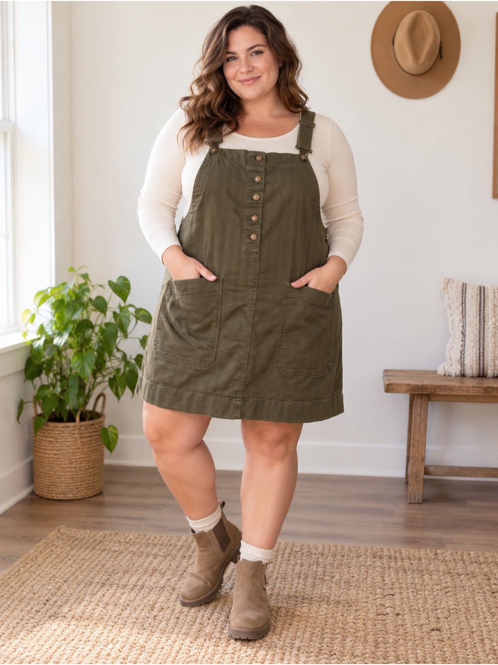 Duluth Trading Co XXL Olive Green Overall Jumper Dress Utility Cottagecore